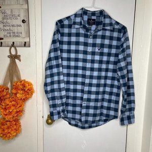 American Eagle Checkers Blue Navy Shirt